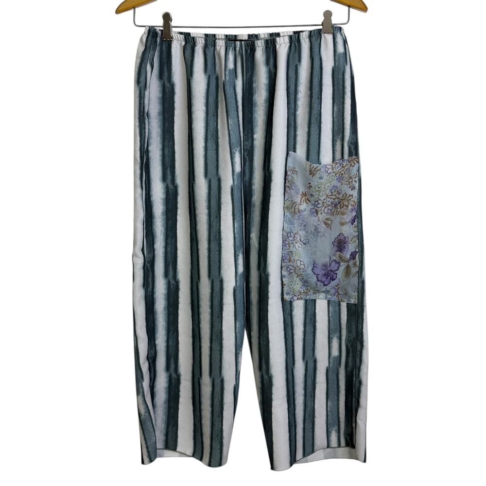Lee Andersen Pants Womens Small Art to Wear Pull On Striped Floral Elastic USA